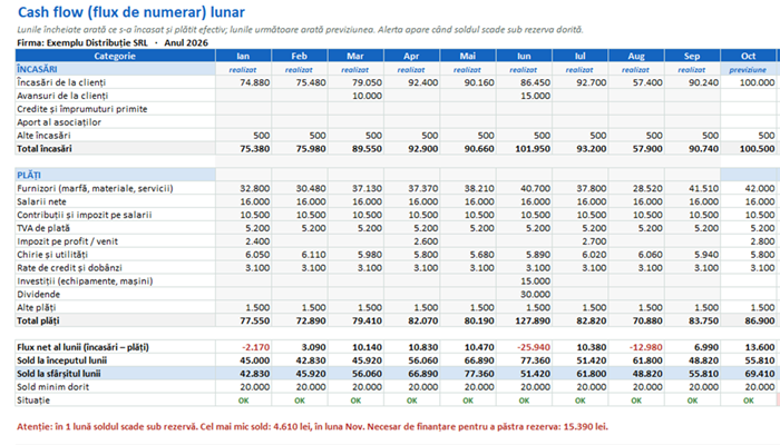 Model cash flow Excel – flux de numerar lunar