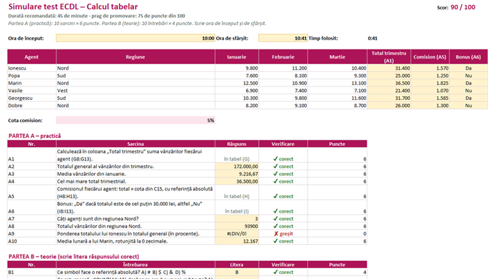 Fișe de lucru Excel + simulare ECDL