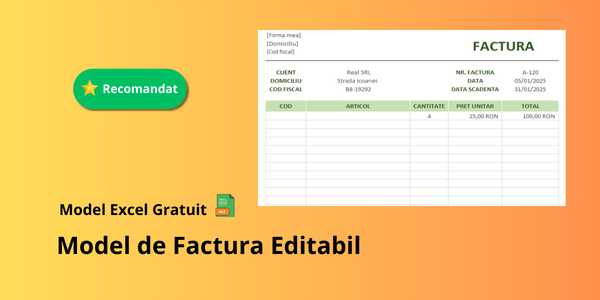 Model de factură Excel editabil