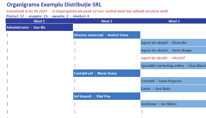 Model organigramă Excel
