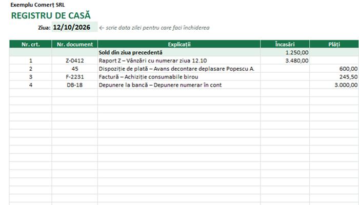Model registru de casă Excel